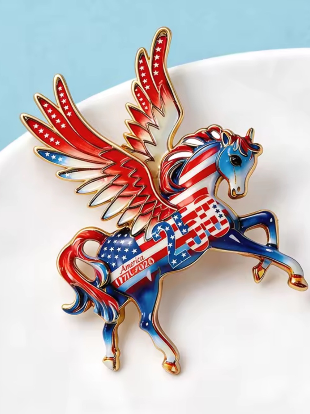 Patriotic Pegasus USA Flag 250 Brooch